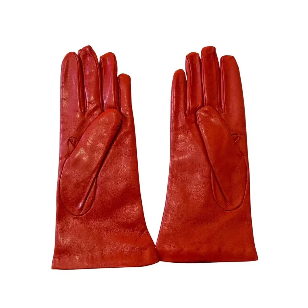 Sermoneta Cashmere Lined Leather Gloves, Orange,  size 7.5, New
